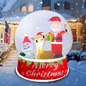 5ft Inflatable Christmas Snow Globe with Santa, Snowman, and Reindeer